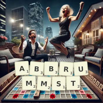 Kreative Illustration für ein Scrabble-Spiel, bei dem das Wort ABBRUMMST mit Steinen auf dem Brett gelegt wurde.