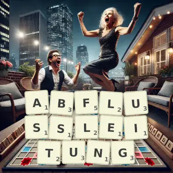 Kreative Illustration für ein Scrabble-Spiel, bei dem das Wort ABFLUSSLEITUNG mit Steinen auf dem Brett gelegt wurde.