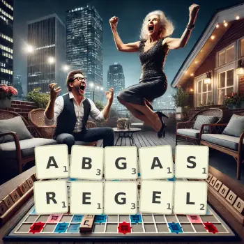 Kreative Illustration für ein Scrabble-Spiel, bei dem das Wort ABGASREGEL mit Steinen auf dem Brett gelegt wurde.