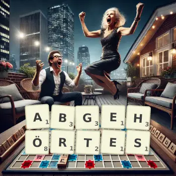 Kreative Illustration für ein Scrabble-Spiel, bei dem das Wort ABGEHÖRTES mit Steinen auf dem Brett gelegt wurde.