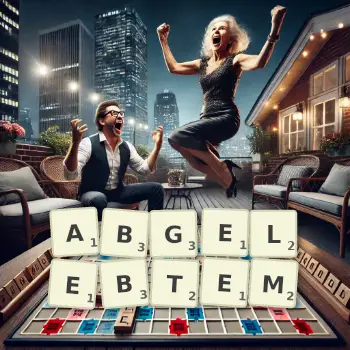 Kreative Illustration für ein Scrabble-Spiel, bei dem das Wort ABGELEBTEM mit Steinen auf dem Brett gelegt wurde.