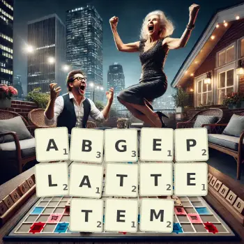Kreative Illustration für ein Scrabble-Spiel, bei dem das Wort ABGEPLATTETEM mit Steinen auf dem Brett gelegt wurde.