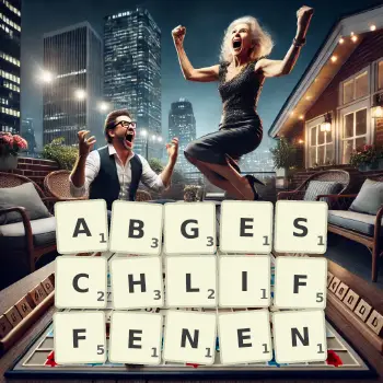 Kreative Illustration für ein Scrabble-Spiel, bei dem das Wort ABGESCHLIFFENEN mit Steinen auf dem Brett gelegt wurde.
