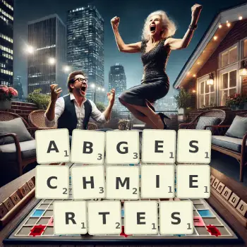 Kreative Illustration für ein Scrabble-Spiel, bei dem das Wort ABGESCHMIERTES mit Steinen auf dem Brett gelegt wurde.