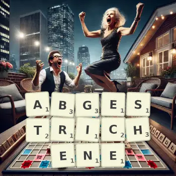 Kreative Illustration für ein Scrabble-Spiel, bei dem das Wort ABGESTRICHENE mit Steinen auf dem Brett gelegt wurde.
