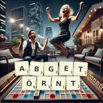 Kreative Illustration für ein Scrabble-Spiel, bei dem das Wort ABGETÖRNT mit Steinen auf dem Brett gelegt wurde.