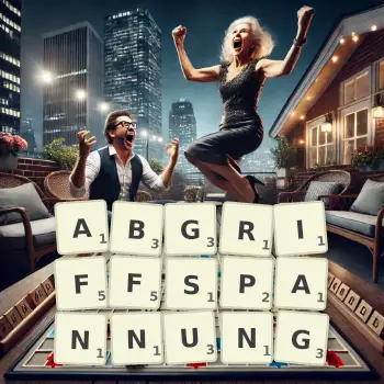 Kreative Illustration für ein Scrabble-Spiel, bei dem das Wort ABGRIFFSPANNUNG mit Steinen auf dem Brett gelegt wurde.