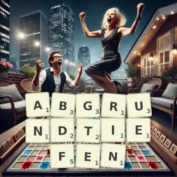 Kreative Illustration für ein Scrabble-Spiel, bei dem das Wort ABGRUNDTIEFEN mit Steinen auf dem Brett gelegt wurde.