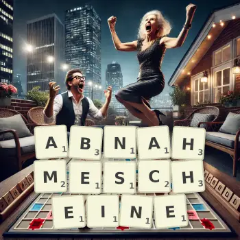 Kreative Illustration für ein Scrabble-Spiel, bei dem das Wort ABNAHMESCHEINE mit Steinen auf dem Brett gelegt wurde.