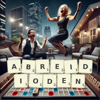 Kreative Illustration für ein Scrabble-Spiel, bei dem das Wort ABREIDIODEN mit Steinen auf dem Brett gelegt wurde.