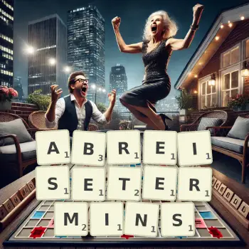 Kreative Illustration für ein Scrabble-Spiel, bei dem das Wort ABREISETERMINS mit Steinen auf dem Brett gelegt wurde.
