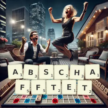 Kreative Illustration für ein Scrabble-Spiel, bei dem das Wort ABSCHAFFTET mit Steinen auf dem Brett gelegt wurde.