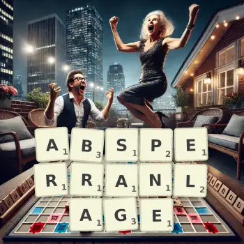 Kreative Illustration für ein Scrabble-Spiel, bei dem das Wort ABSPERRANLAGE mit Steinen auf dem Brett gelegt wurde.