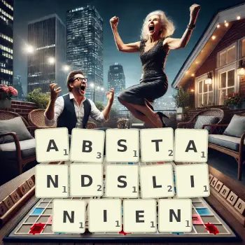 Kreative Illustration für ein Scrabble-Spiel, bei dem das Wort ABSTANDSLINIEN mit Steinen auf dem Brett gelegt wurde.