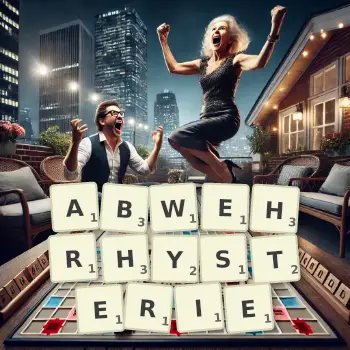 Kreative Illustration für ein Scrabble-Spiel, bei dem das Wort ABWEHRHYSTERIE mit Steinen auf dem Brett gelegt wurde.