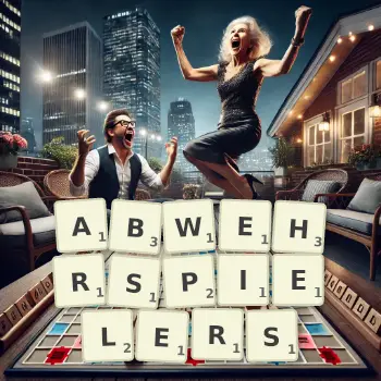 Kreative Illustration für ein Scrabble-Spiel, bei dem das Wort ABWEHRSPIELERS mit Steinen auf dem Brett gelegt wurde.