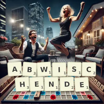 Kreative Illustration für ein Scrabble-Spiel, bei dem das Wort ABWISCHENDE mit Steinen auf dem Brett gelegt wurde.