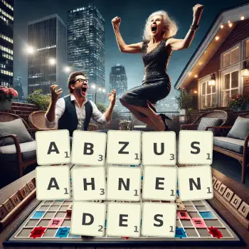 Kreative Illustration für ein Scrabble-Spiel, bei dem das Wort ABZUSAHNENDES mit Steinen auf dem Brett gelegt wurde.