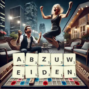 Kreative Illustration für ein Scrabble-Spiel, bei dem das Wort ABZUWEIDEN mit Steinen auf dem Brett gelegt wurde.