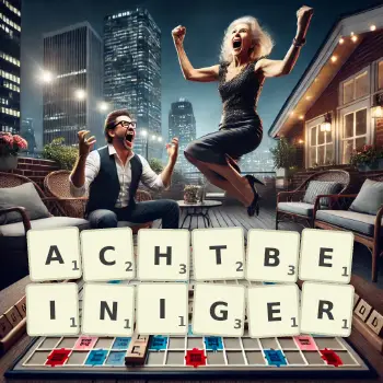 Kreative Illustration für ein Scrabble-Spiel, bei dem das Wort ACHTBEINIGER mit Steinen auf dem Brett gelegt wurde.