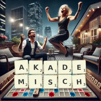 Kreative Illustration für ein Scrabble-Spiel, bei dem das Wort AKADEMISCH mit Steinen auf dem Brett gelegt wurde.