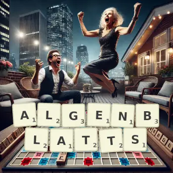 Kreative Illustration für ein Scrabble-Spiel, bei dem das Wort ALGENBLATTS mit Steinen auf dem Brett gelegt wurde.