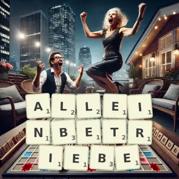 Kreative Illustration für ein Scrabble-Spiel, bei dem das Wort ALLEINBETRIEBE mit Steinen auf dem Brett gelegt wurde.