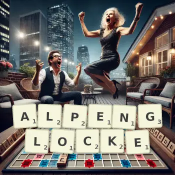 Kreative Illustration für ein Scrabble-Spiel, bei dem das Wort ALPENGLOCKE mit Steinen auf dem Brett gelegt wurde.