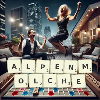 Kreative Illustration für ein Scrabble-Spiel, bei dem das Wort ALPENMOLCHE mit Steinen auf dem Brett gelegt wurde.