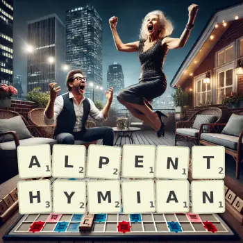 Kreative Illustration für ein Scrabble-Spiel, bei dem das Wort ALPENTHYMIAN mit Steinen auf dem Brett gelegt wurde.