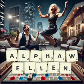 Kreative Illustration für ein Scrabble-Spiel, bei dem das Wort ALPHAWELLEN mit Steinen auf dem Brett gelegt wurde.