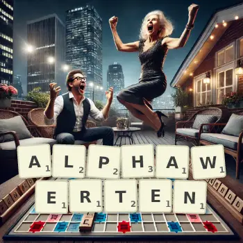 Kreative Illustration für ein Scrabble-Spiel, bei dem das Wort ALPHAWERTEN mit Steinen auf dem Brett gelegt wurde.