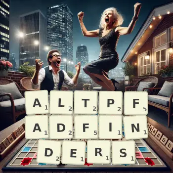 Kreative Illustration für ein Scrabble-Spiel, bei dem das Wort ALTPFADFINDERS mit Steinen auf dem Brett gelegt wurde.