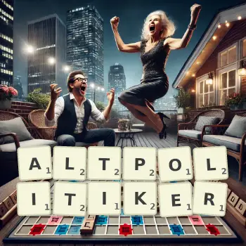 Kreative Illustration für ein Scrabble-Spiel, bei dem das Wort ALTPOLITIKER mit Steinen auf dem Brett gelegt wurde.