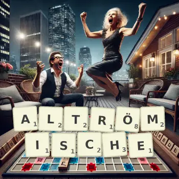 Kreative Illustration für ein Scrabble-Spiel, bei dem das Wort ALTRÖMISCHE mit Steinen auf dem Brett gelegt wurde.