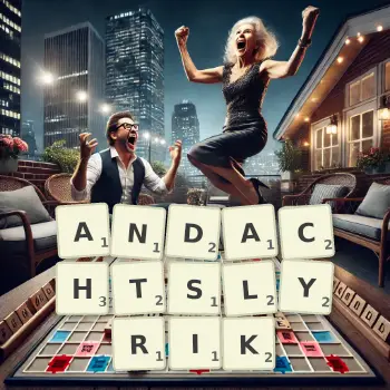 Kreative Illustration für ein Scrabble-Spiel, bei dem das Wort ANDACHTSLYRIK mit Steinen auf dem Brett gelegt wurde.