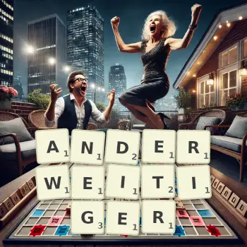Kreative Illustration für ein Scrabble-Spiel, bei dem das Wort ANDERWEITIGER mit Steinen auf dem Brett gelegt wurde.