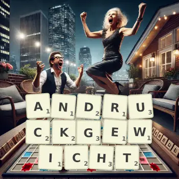 Kreative Illustration für ein Scrabble-Spiel, bei dem das Wort ANDRUCKGEWICHT mit Steinen auf dem Brett gelegt wurde.