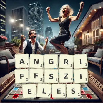 Kreative Illustration für ein Scrabble-Spiel, bei dem das Wort ANGRIFFSZIELES mit Steinen auf dem Brett gelegt wurde.