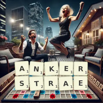 Kreative Illustration für ein Scrabble-Spiel, bei dem das Wort ANKERSTRAE mit Steinen auf dem Brett gelegt wurde.