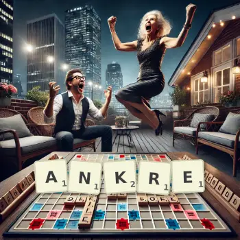 Kreative Illustration für ein Scrabble-Spiel, bei dem das Wort ANKRE mit Steinen auf dem Brett gelegt wurde.