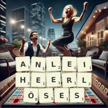 Kreative Illustration für ein Scrabble-Spiel, bei dem das Wort ANLEIHEERLÖSES mit Steinen auf dem Brett gelegt wurde.