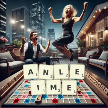 Kreative Illustration für ein Scrabble-Spiel, bei dem das Wort ANLEIME mit Steinen auf dem Brett gelegt wurde.