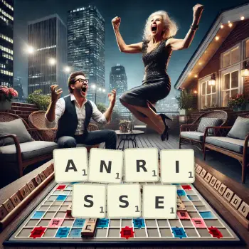 Kreative Illustration für ein Scrabble-Spiel, bei dem das Wort ANRISSE mit Steinen auf dem Brett gelegt wurde.