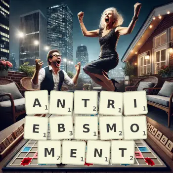 Kreative Illustration für ein Scrabble-Spiel, bei dem das Wort ANTRIEBSMOMENT mit Steinen auf dem Brett gelegt wurde.