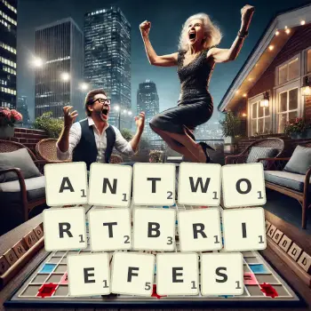 Kreative Illustration für ein Scrabble-Spiel, bei dem das Wort ANTWORTBRIEFES mit Steinen auf dem Brett gelegt wurde.