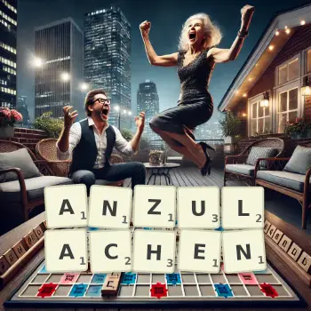 Kreative Illustration für ein Scrabble-Spiel, bei dem das Wort ANZULACHEN mit Steinen auf dem Brett gelegt wurde.