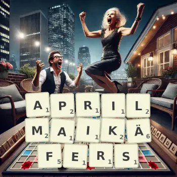 Kreative Illustration für ein Scrabble-Spiel, bei dem das Wort APRILMAIKÄFERS mit Steinen auf dem Brett gelegt wurde.