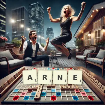 Kreative Illustration für ein Scrabble-Spiel, bei dem das Wort ARNE mit Steinen auf dem Brett gelegt wurde.