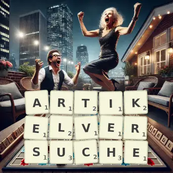 Kreative Illustration für ein Scrabble-Spiel, bei dem das Wort ARTIKELVERSUCHE mit Steinen auf dem Brett gelegt wurde.